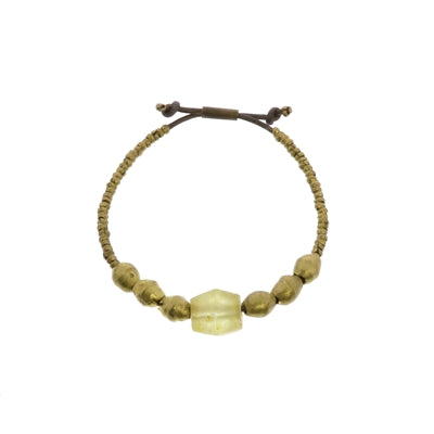 Seaglass Beaded Brass Bracelet - Amber