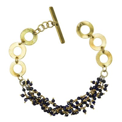 Bracelet, Brass, Lapis Beaded Chain