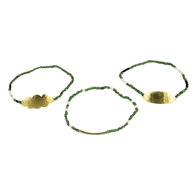 Quay Beaded Bracelets, Green - Set of 3