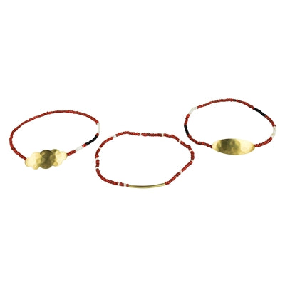 Quay Beaded Bracelets, Red - Set of 3