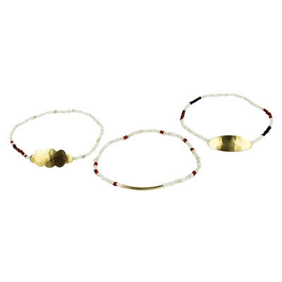 Quay Beaded Bracelets, White - Set of 3