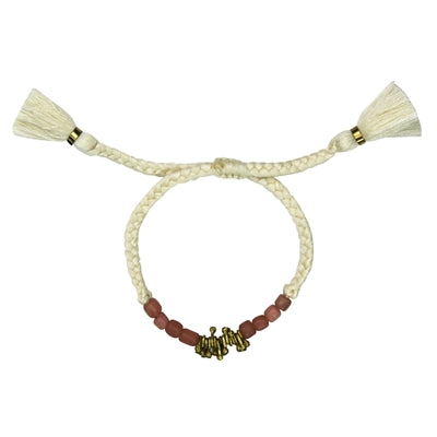Bracelet, Brass Fringe, Pink Beads