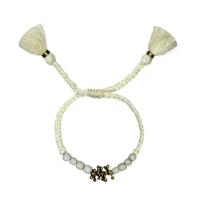 Bracelet, Brass Fringe, White Beads