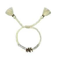 Bracelet, Brass Fringe, White Beads