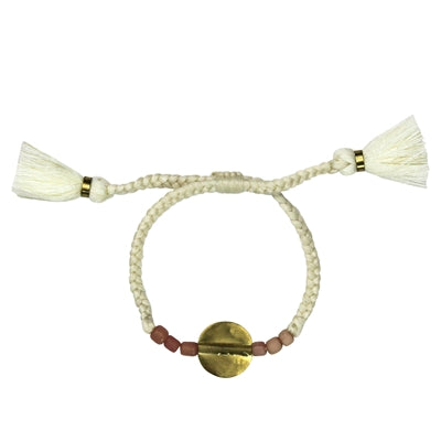 Bracelet, Brass Circle, Pink Beads