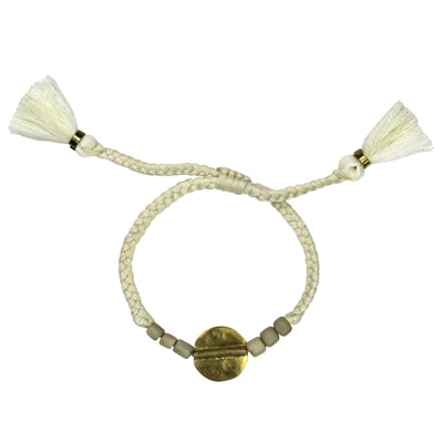 Bracelet, Brass Circle, White Beads