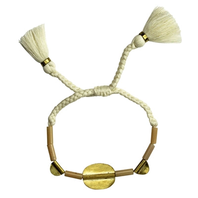 Bracelet, Brass Oval, Blush Glass Bead