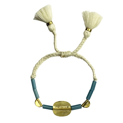 Bracelet, Brass Oval, Teal Glass Bead