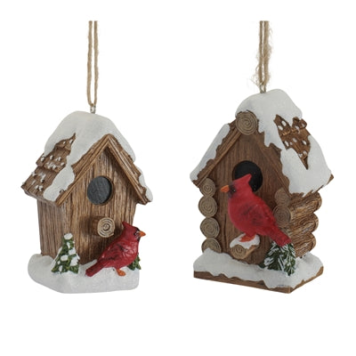 Cardinal and Birdhouse Ornament (S/2)