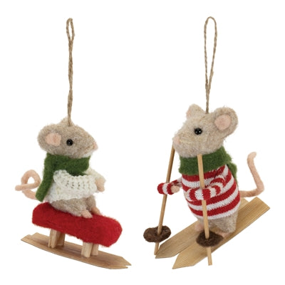 Mouse on Skis and Sled Ornament (S/2)