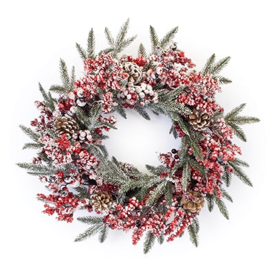 Flocked Pine and Berry Wreath