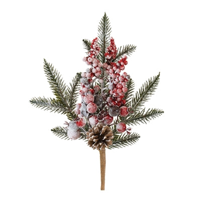 Flocked Pine and Berry Spray