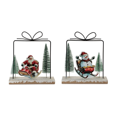 Snowman and Santa in Sleigh (S/2)