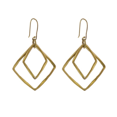 Gemini Earrings, Square -Brass - Brass