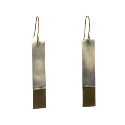 Halley Earrings - Rectangle & Silver - Brass