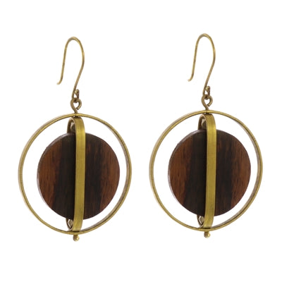 Ocotillo Earrings & Wood Caged - Dark Wood Brass