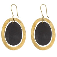 Banjar Floating Oval Earring - Sm - Dark Horn, Brass