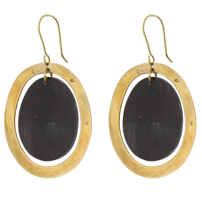 Banjar Floating Oval Earring - Sm - Dark Horn