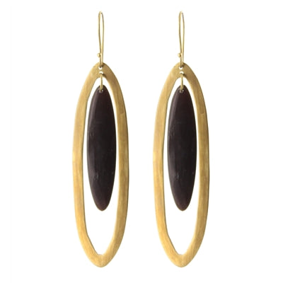 Banjar Floating Long Oval Earring - Dark Horn