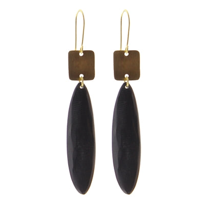 Tidore Linked Square and Oval Earring - Dark Horn