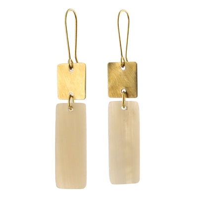 Tidore Linked Square and Rectangle Earring - Light Horn