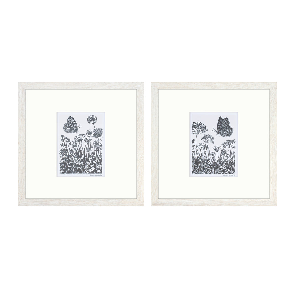 Framed Butterfly and Floral Print (S/2)