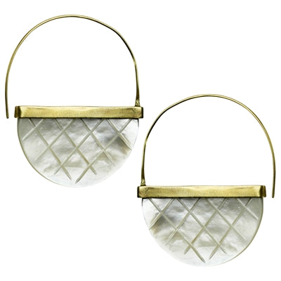 Zahara Earrings, Cross-Hatch, Mother of Pearl