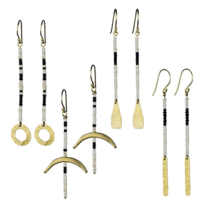Quay Beaded Earring, Black - Set of 4