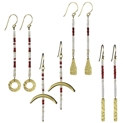 Quay Beaded Earring, Red - Set of 4
