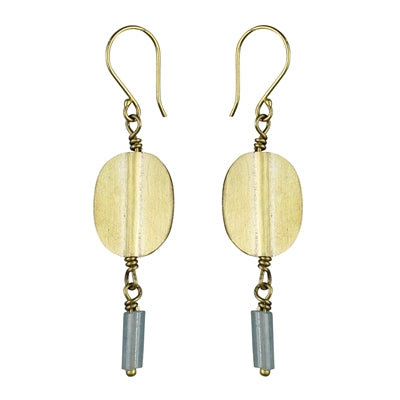Earring Oval, Teal Glass Bead