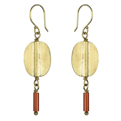 Earring Oval, Red Glass Bead