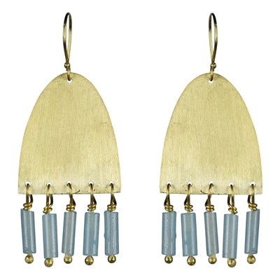 Earring, Arch, Teal Glass Beads