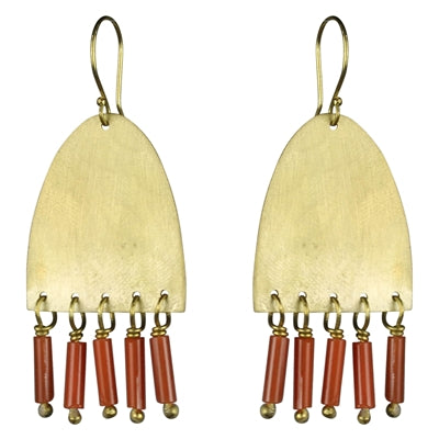 Earring, Arch, Red Glass Beads