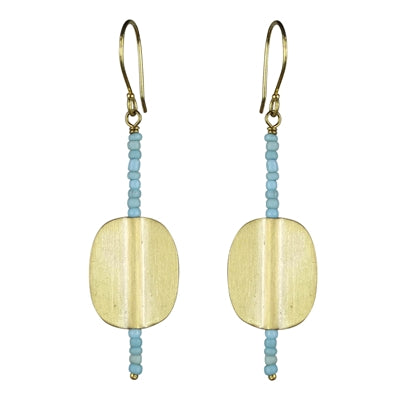 Earring Oval, Teal Beaded Stem