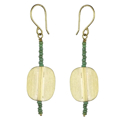 Earring Oval, Green Beaded Stem