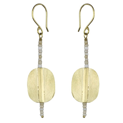 Earring Oval, White Beaded Stem