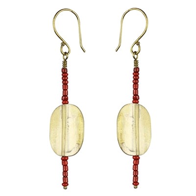 Earring Oval, Red Beaded Stem