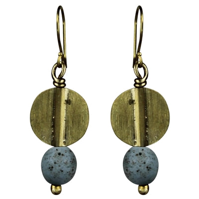 Round Disk with Bead Earring, Blue