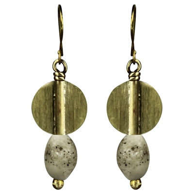Round Disk with Bead Earring, White