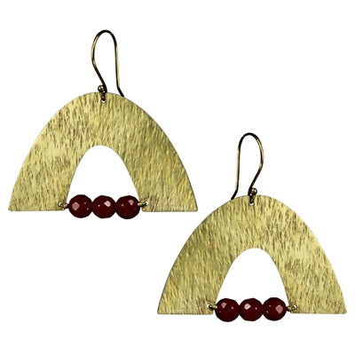 Arch Earring, Brass, Carnelian
