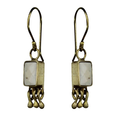 Bezel Earring, Brass, Chrysoprase