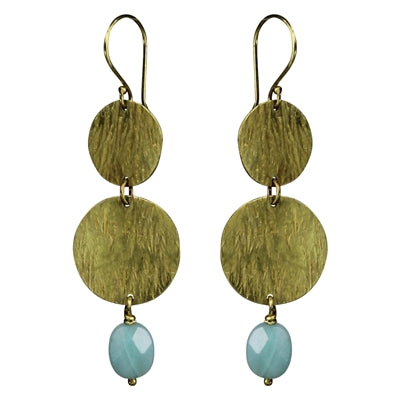 Double Disc Earring, Brass, Amazonite
