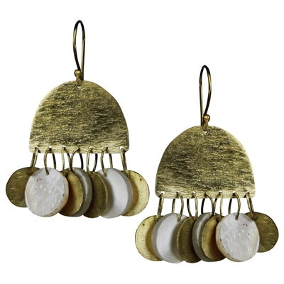 Multi Disc Earring, Brass, White MOP