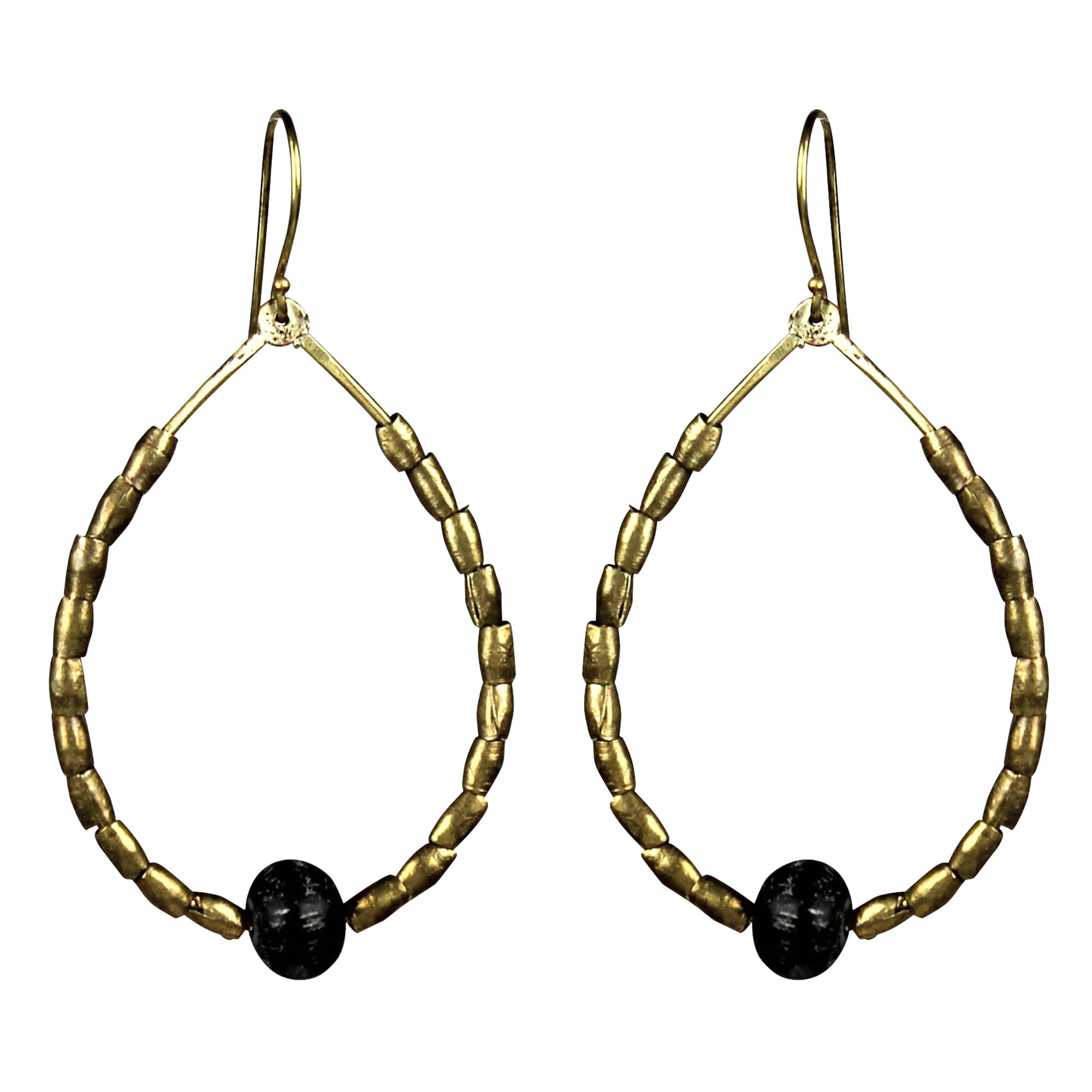 Earring with Stacked Brass, Horn Bead