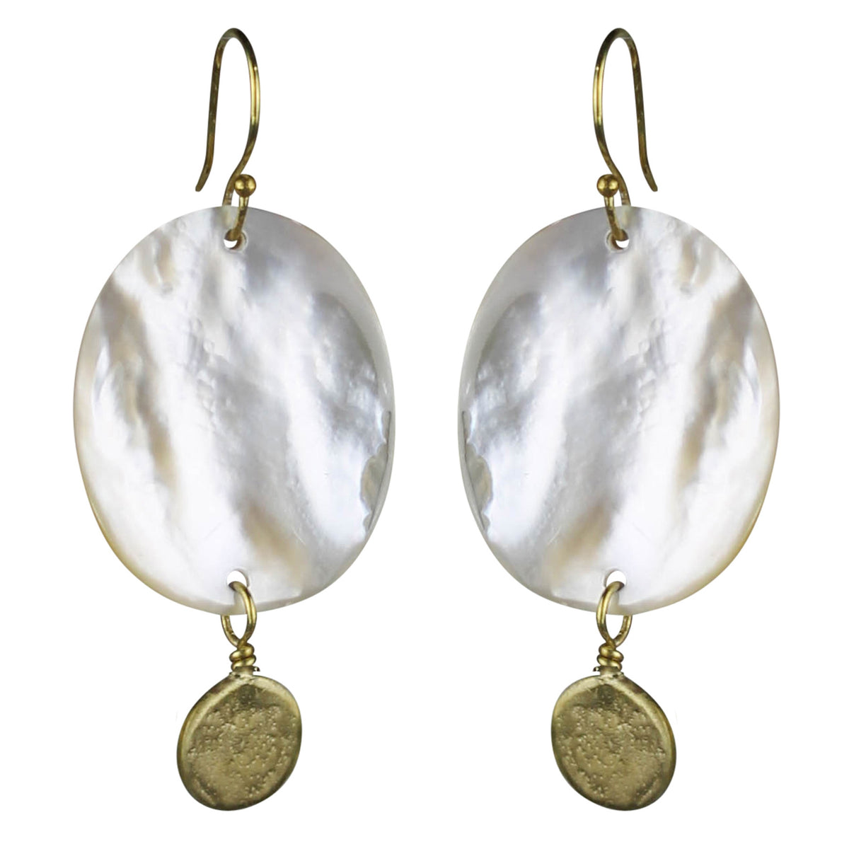 Earring, Mother of Pearl & Brass Disks