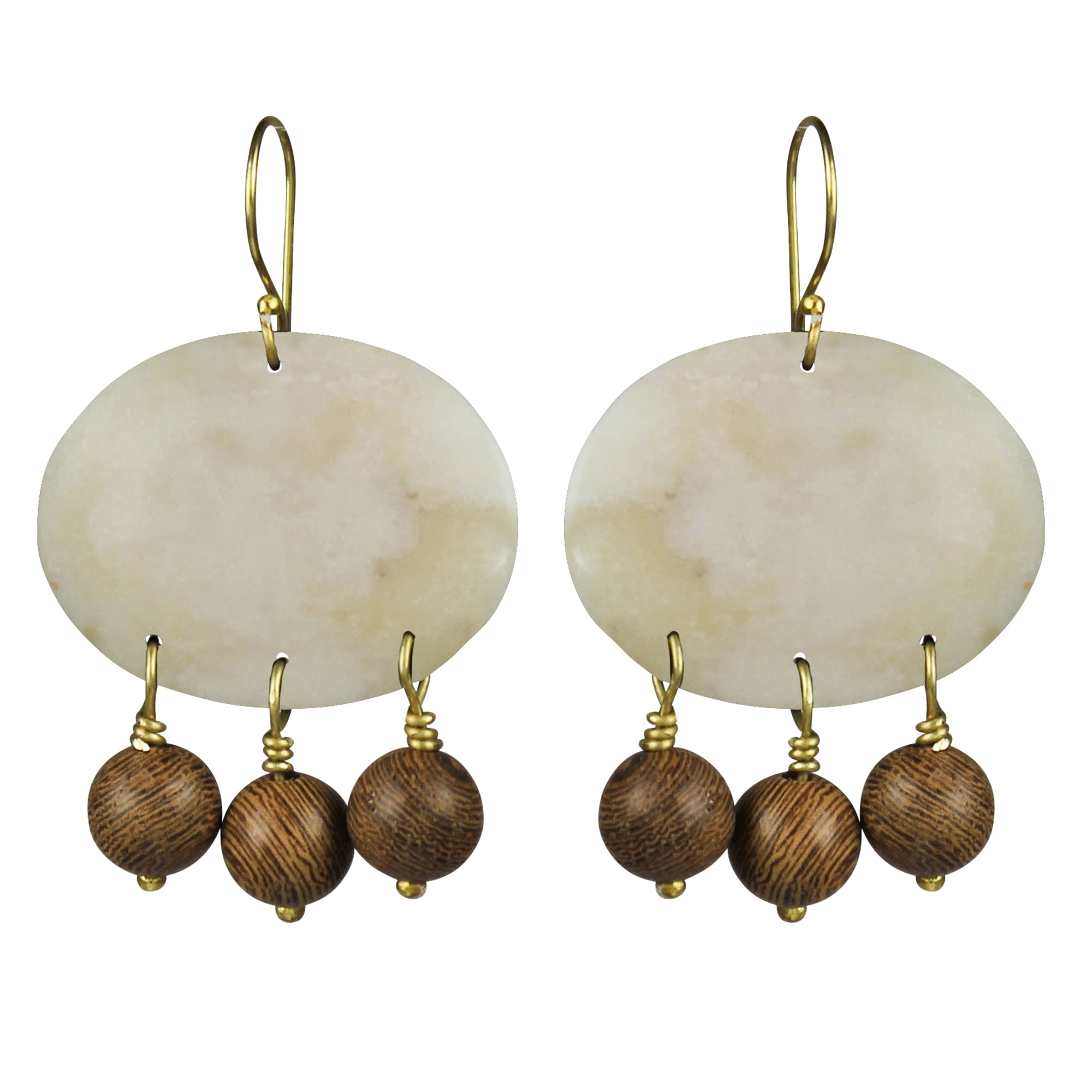 Earring, Bone & 3 Wood Beads