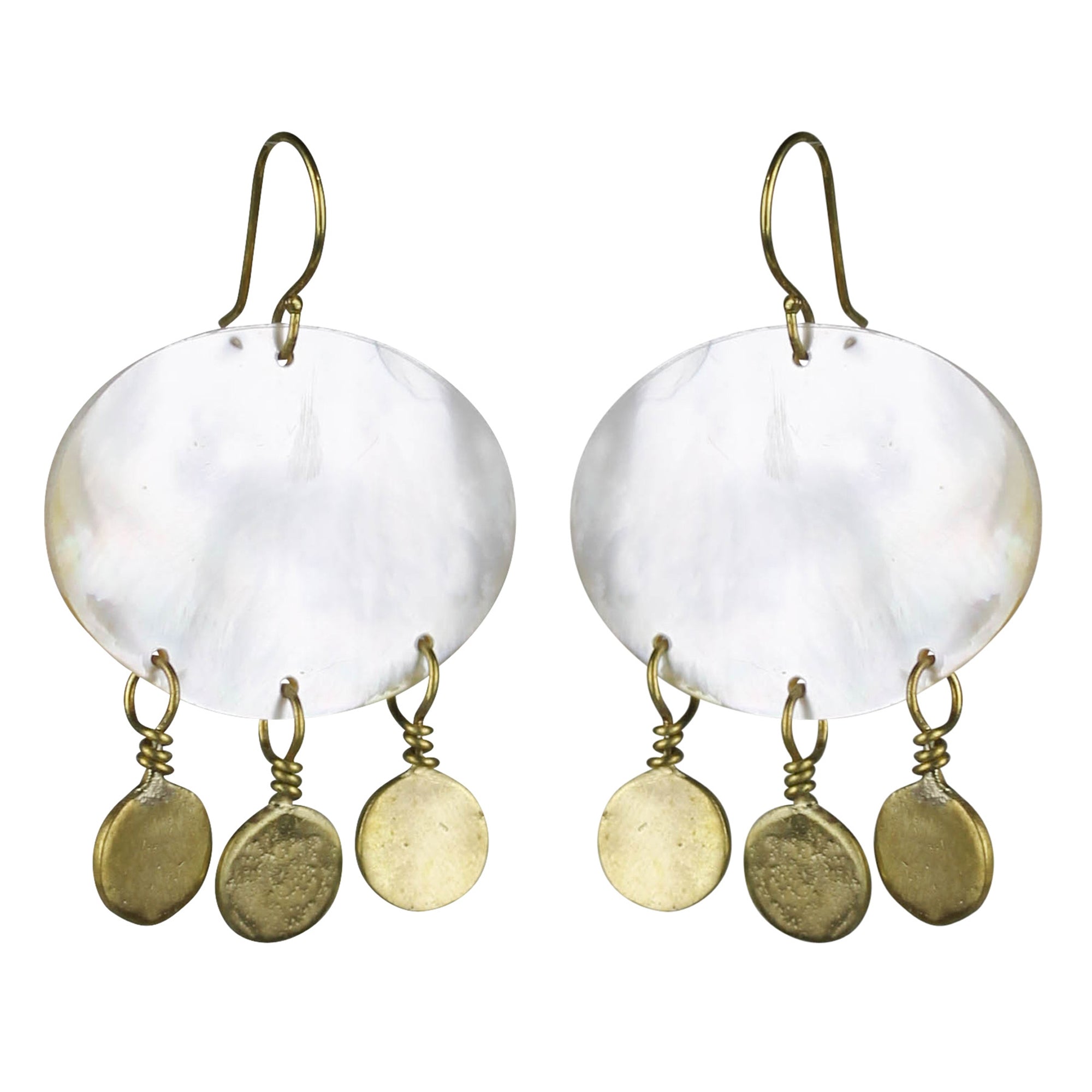 Earring, Mother of Pearl & Brass Disks