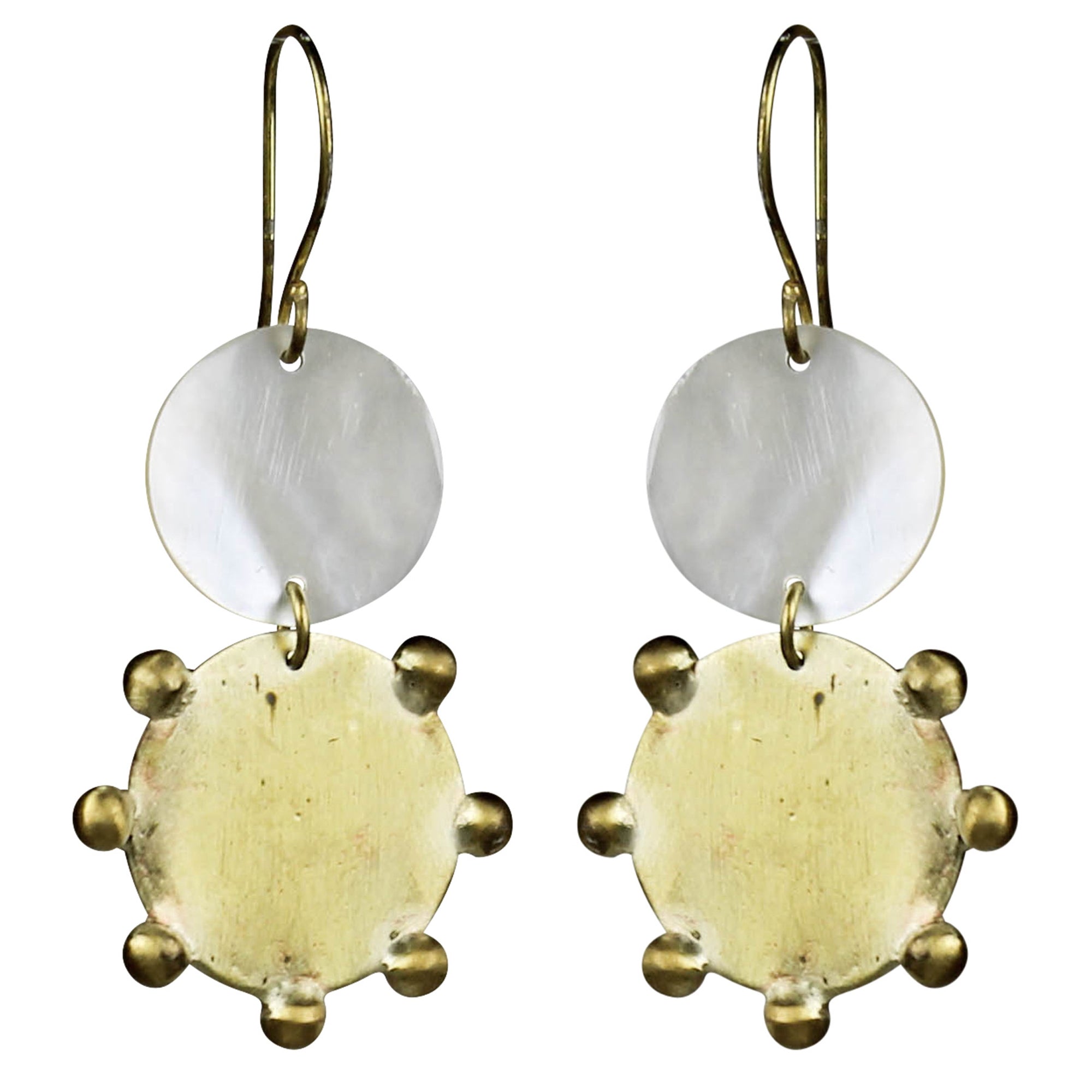 Earring, MOP and Dotted Brass