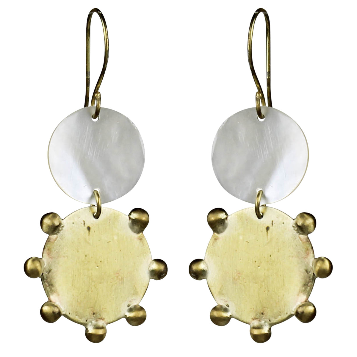 Earring, MOP and Dotted Brass