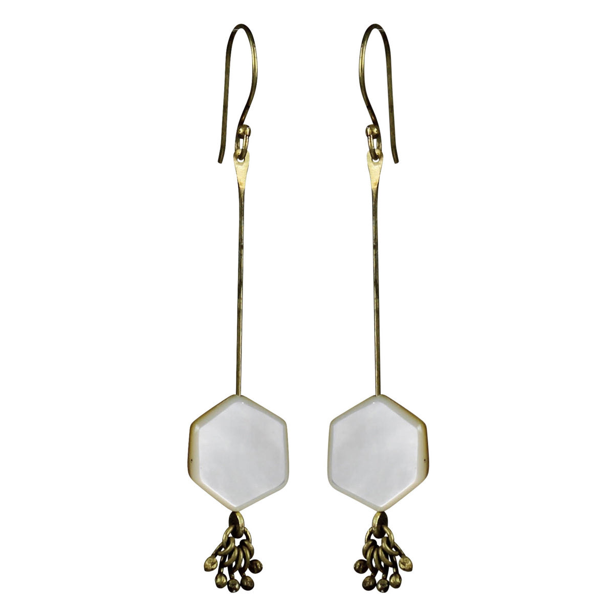Earring, MOP & Tassels - Hexagon